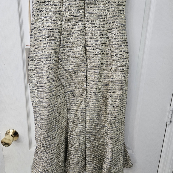 Parker 108 Gold & Navy midi V Neck dress with embellishments sz 6 - Picture 6 of 10